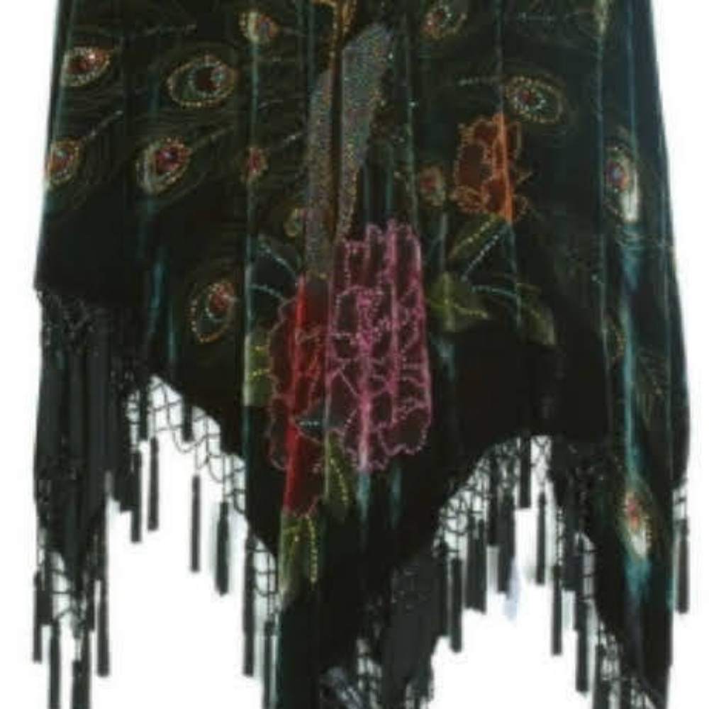 Gorgeous Black Peacock Velvet ArtDeco Bohemian Beaded Poncho